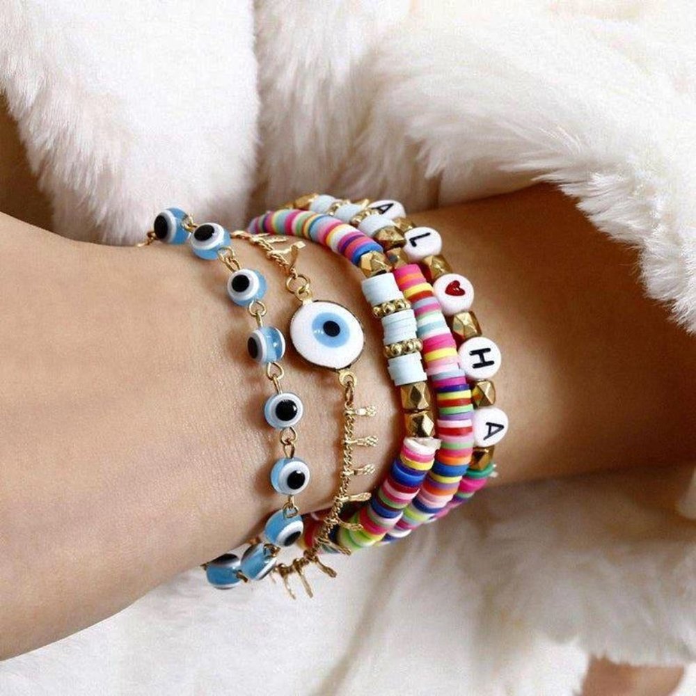 Bohemia Hawaii Holiday Big Eyes Bracelets Colorful Letter Beads Bracelets